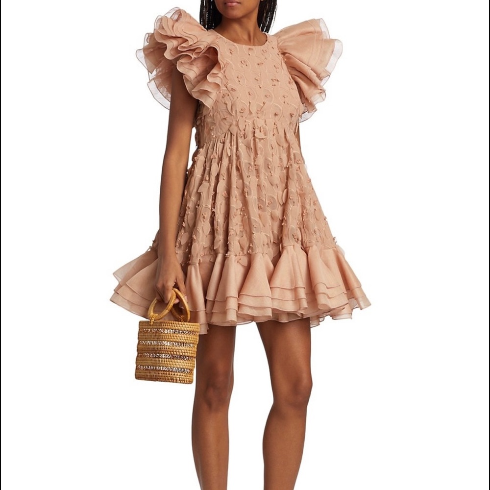 ZIMMERMAN - Dancer Frill Trim Ruffle-Sleeve Minidress Frilled